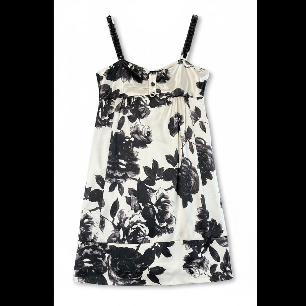 BCBG Max Azria Floral Empire Waist Dress Black White Size S